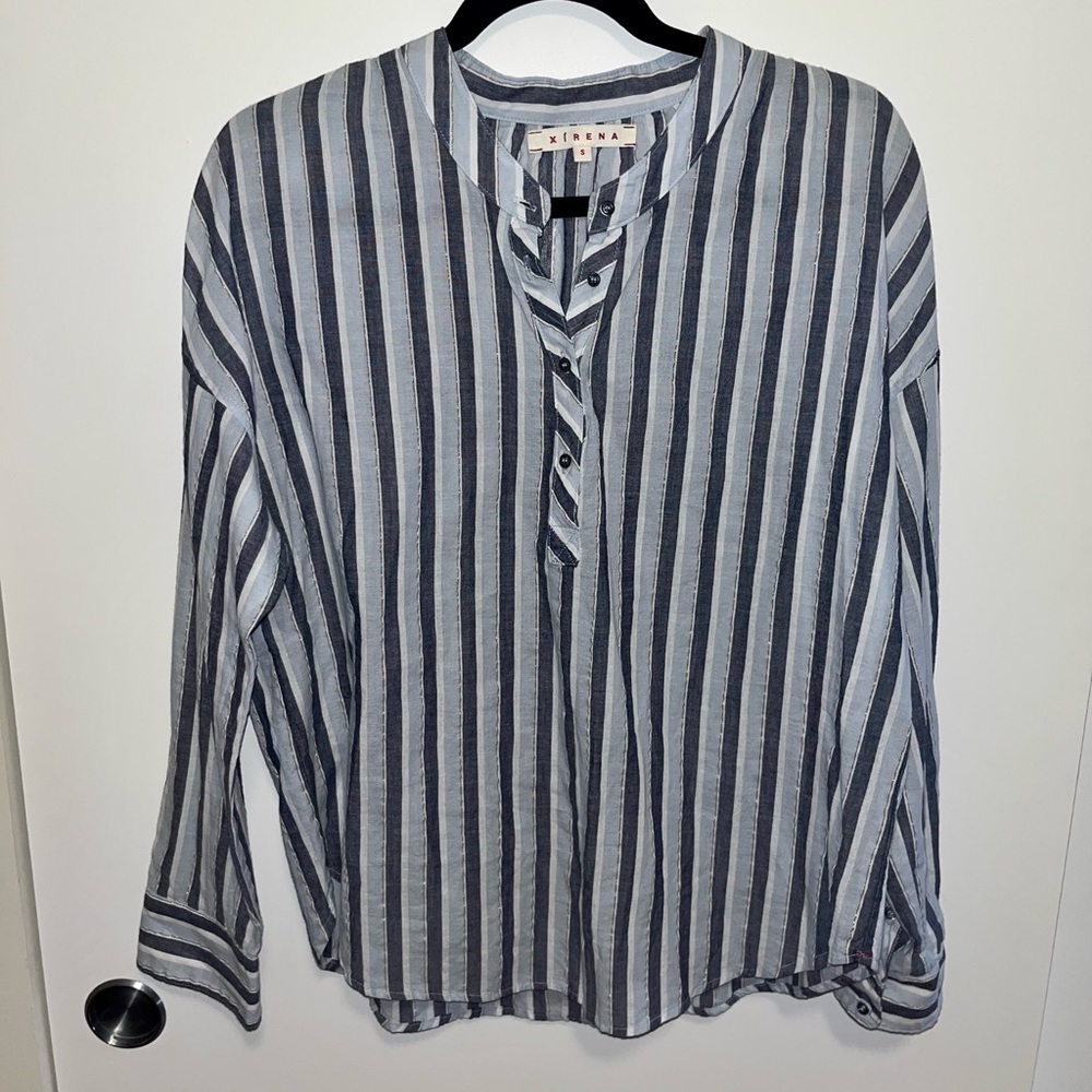 Xirena Striped Button Down Shirt Blue
